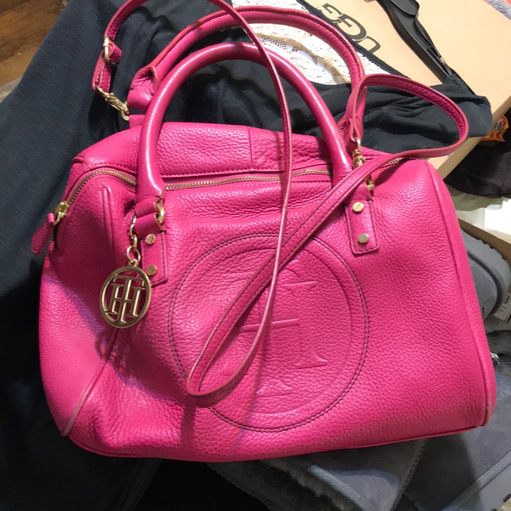 Tommy Hilfiger Fuchsia Pebbled Leather Satchel Bag